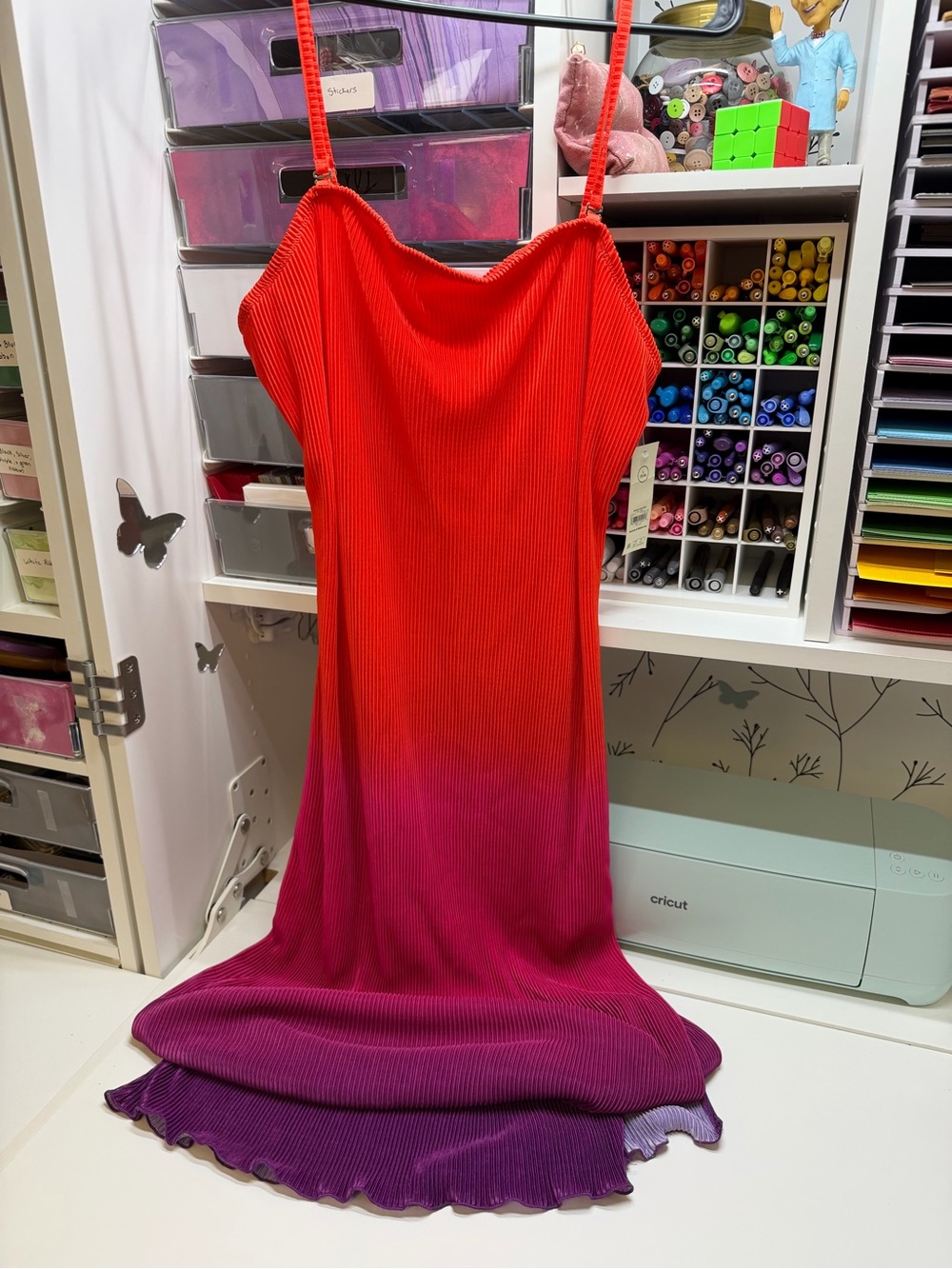 No Boundaries Red to Purple Ombre Ribbed Maxi Slip Dress